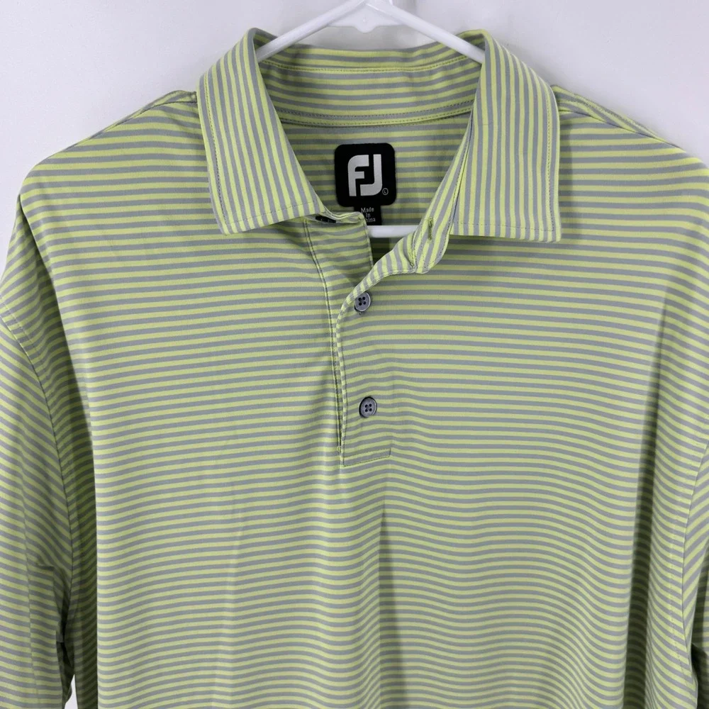 FootJoy Mens ProDry Stripe Golf Polo Shirt Lime Green‎ Grey Large Short Sleeve